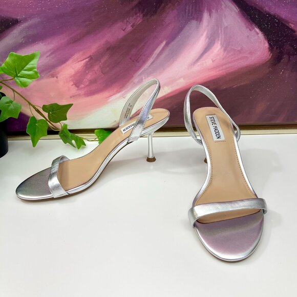 Steve Madden Elma Slingback high‎ Heel Sandal in silver Size 8.5 - Picture 3 of 11